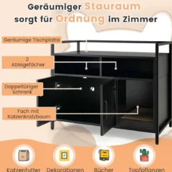 Haustierkiste Katzenschrank mit Doppeltüren & Kratzunterlage 89 x 45 x 74,5 cm