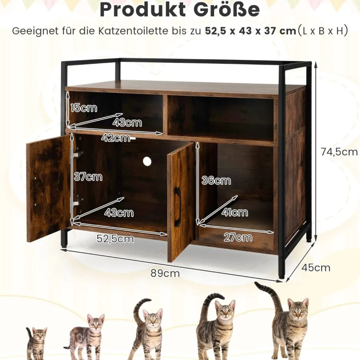 Haustierkiste Katzenschrank mit Doppeltüren & Kratzunterlage 89 x 45 x 74,5 cm