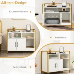 Haustierkiste Katzenschrank mit Doppeltüren & Kratzunterlage 89 x 45 x 74,5 cm