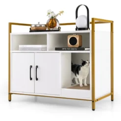 Haustierkiste Katzenschrank mit Doppeltüren & Kratzunterlage 89 x 45 x 74,5 cm