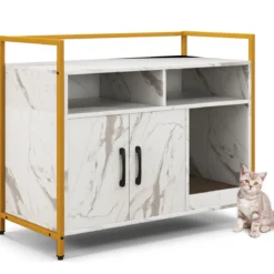Haustierkiste Katzenschrank mit Doppeltüren & Kratzunterlage 89 x 45 x 74,5 cm