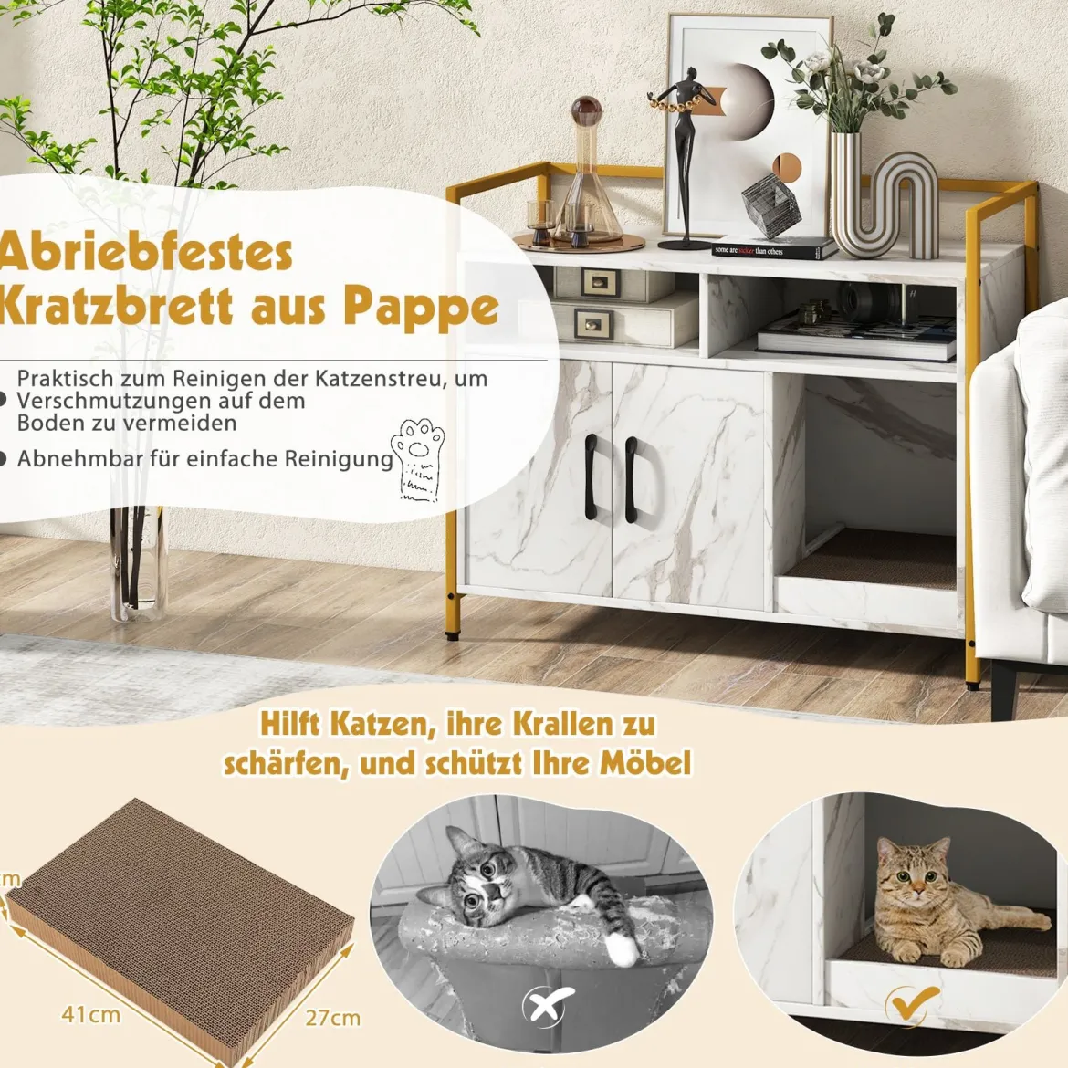 Haustierkiste Katzenschrank mit Doppeltüren & Kratzunterlage 89 x 45 x 74,5 cm