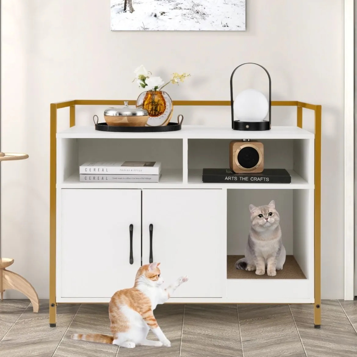 Haustierkiste Katzenschrank mit Doppeltüren & Kratzunterlage 89 x 45 x 74,5 cm
