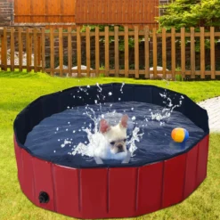 Haustier Pool Tragbarer Haustier Swimmingpool Faltbare Badewanne Pool für Hunde Katzen Kinder Rot