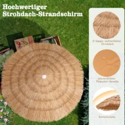Hawaiianischer Strandschirm mit Tragetasche & Neigbarem Design Tischschirm 175 cm