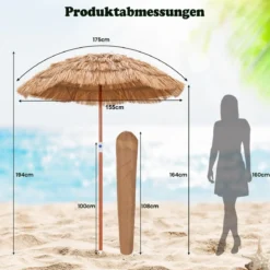 Hawaiianischer Strandschirm mit Tragetasche & Neigbarem Design Tischschirm 175 cm
