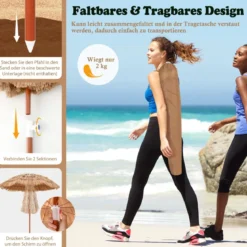 Hawaiianischer Strandschirm mit Tragetasche & Neigbarem Design Tischschirm 175 cm