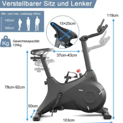 Heimtrainer Indoor Fahrrad Stationäres Fahrrad mit Magnetischem Widerstand Schwarz