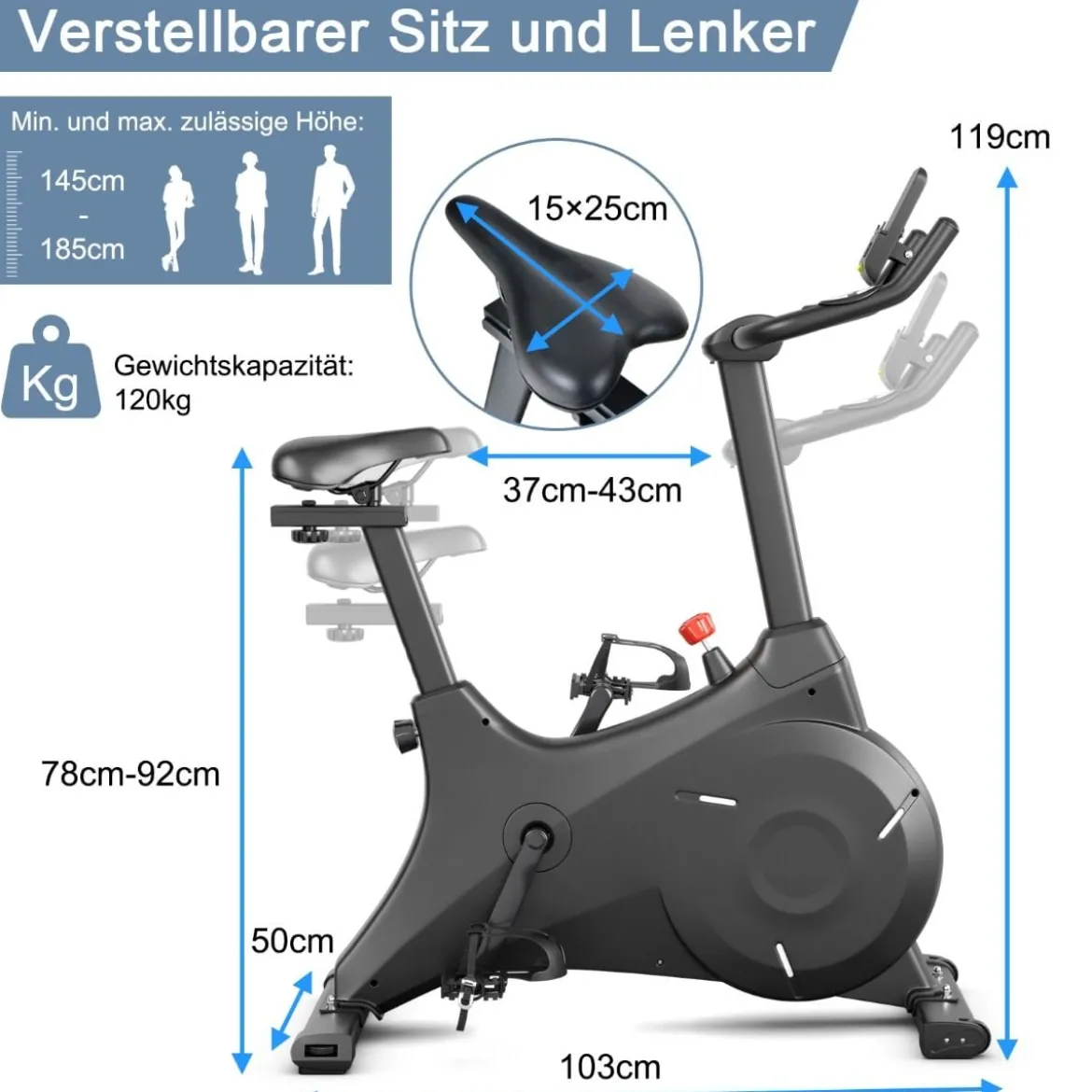 Heimtrainer Indoor Fahrrad Stationäres Fahrrad mit Magnetischem Widerstand Schwarz