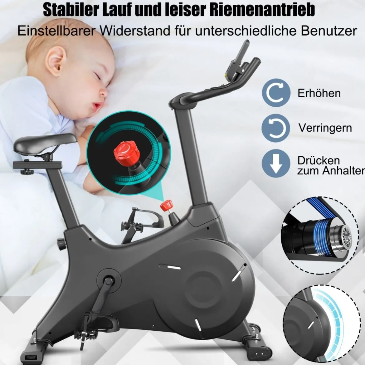 Heimtrainer Indoor Fahrrad Stationäres Fahrrad mit Magnetischem Widerstand Schwarz
