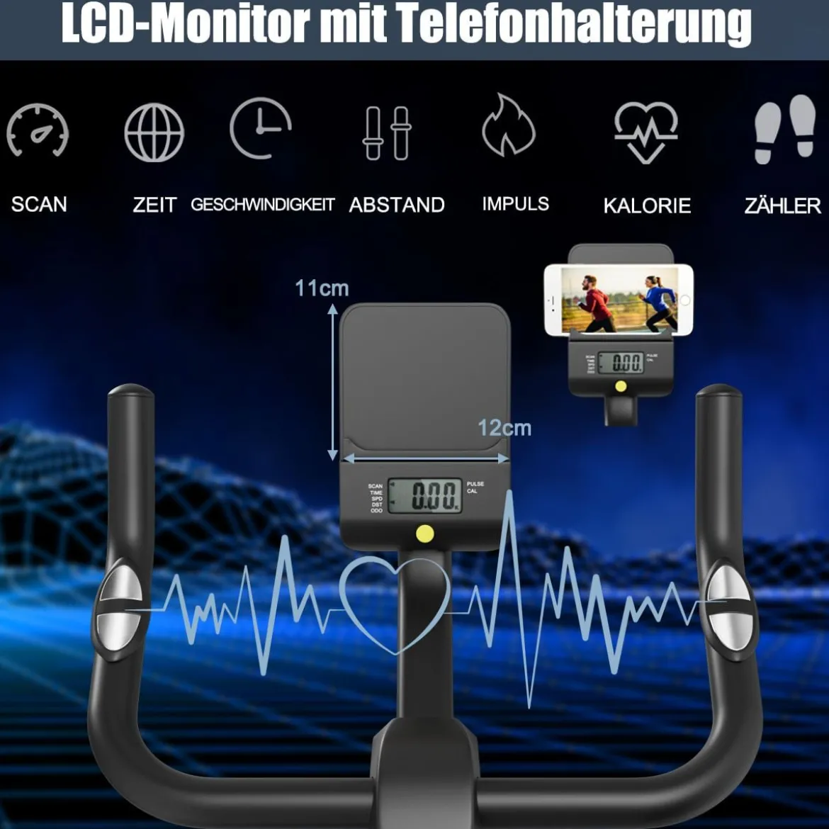 Heimtrainer Indoor Fahrrad Stationäres Fahrrad mit Magnetischem Widerstand Schwarz