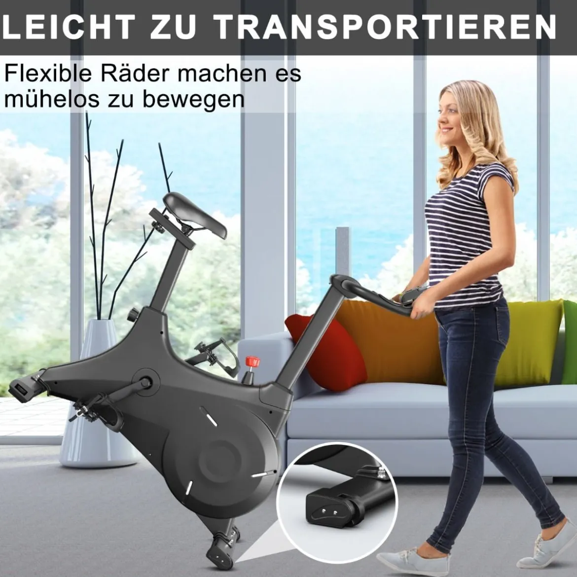 Heimtrainer Indoor Fahrrad Stationäres Fahrrad mit Magnetischem Widerstand Schwarz