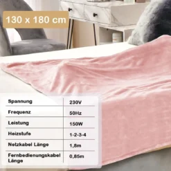 Heizdecke mit Abschaltautomatik & 4 Temperaturstufen & Timer & Überhitzungsschutz Rosa
