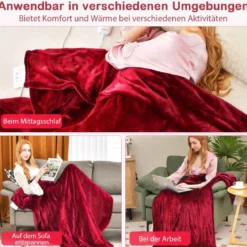 Heizdecke mit Abschaltautomatik & 4 Temperaturstufen & Timer & Überhitzungsschutz Rot
