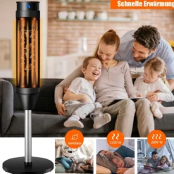 Heizlüfter Elektroheizung Heizgerät Oszillierende Keramikturm-Heizung 28 x 28 x 85 cm Schwarz