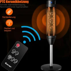 Heizlüfter Elektroheizung Heizgerät Oszillierende Keramikturm-Heizung 28 x 28 x 85 cm Schwarz