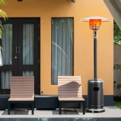 Heizstrahler mit Rädern 48000 BTU Propan-Terrassenheizung 82 x 82 x 220 cm Schwarz