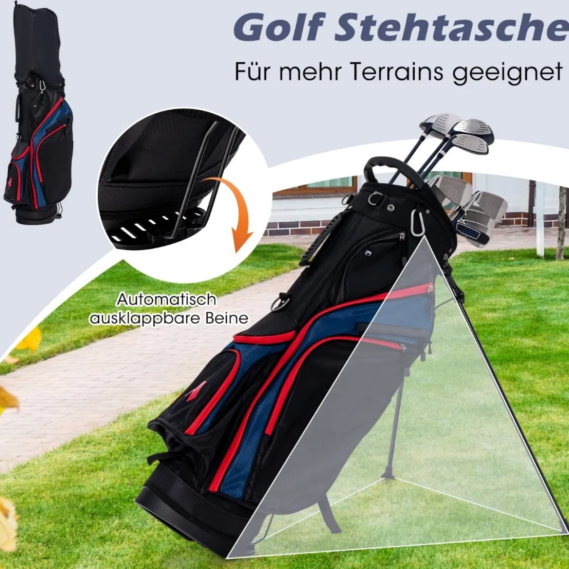 Herren Golfschläger Set 11 teilige Golfschlägersätze rechtshändig mit Regenhaube Blau