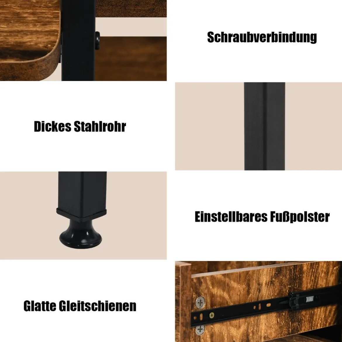 H-förmiger Computertisch mit 2 Schubladen & Tastaturauszug 141 x 51 x 112 cm Braun