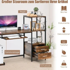 H-förmiger Computertisch mit 2 Schubladen & Tastaturauszug 141 x 51 x 112 cm Braun