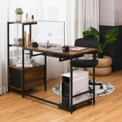 H-förmiger Computertisch mit 2 Schubladen & Tastaturauszug 141 x 51 x 112 cm Braun