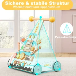 Höhenverstellbarer Baby Walker mit Aktivitätszentrum Holz Lauflernwagen Montessori Laufspielzeug