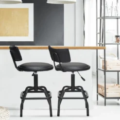 Höhenverstellbarer Barhocker mit Kunstleder & Gepolsterte Rückenlehne 360° Drehbarer Barstuhl