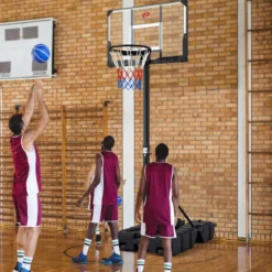 Höhenverstellbarer Basketballkorb mit Ständer & 2 Rädern Mobiles Korbsystem mit Ballaufbewahrung