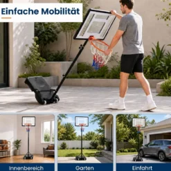 Höhenverstellbarer Basketballständer mit Rollen Handkurbel & Befüllbarer Basis 155-210 cm