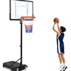Höhenverstellbarer Basketballständer mit Rollen Handkurbel & Befüllbarer Basis 155-210 cm