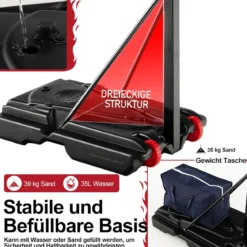 Höhenverstellbarer Basketballständer Basketballkorb mit Rollen 105-260 cm Schwarz