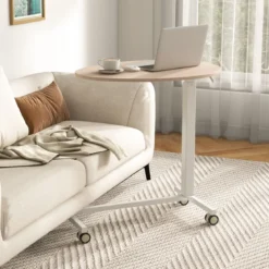 Höhenverstellbarer Beistelltisch mit Rollen Mobiler Laptoptisch 74–108 cm Rosa + Weiß statische Belastung bis zu 75 kg
