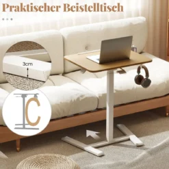 Höhenverstellbarer Beistelltisch mit Versteckten Rollen & 90° Neigbarer Tischplatte Pflegetisch