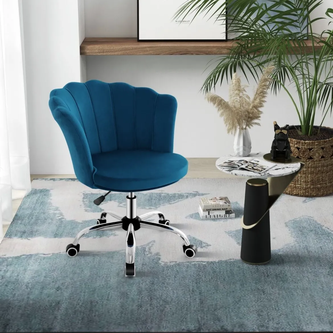 Höhenverstellbarer Bürostuhl aus Samt mit Rollen & Ergonomischem Design Computerstuhl