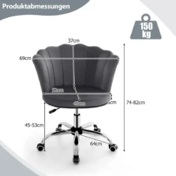 Höhenverstellbarer Bürostuhl aus Samt mit Rollen & Ergonomischem Design Computerstuhl