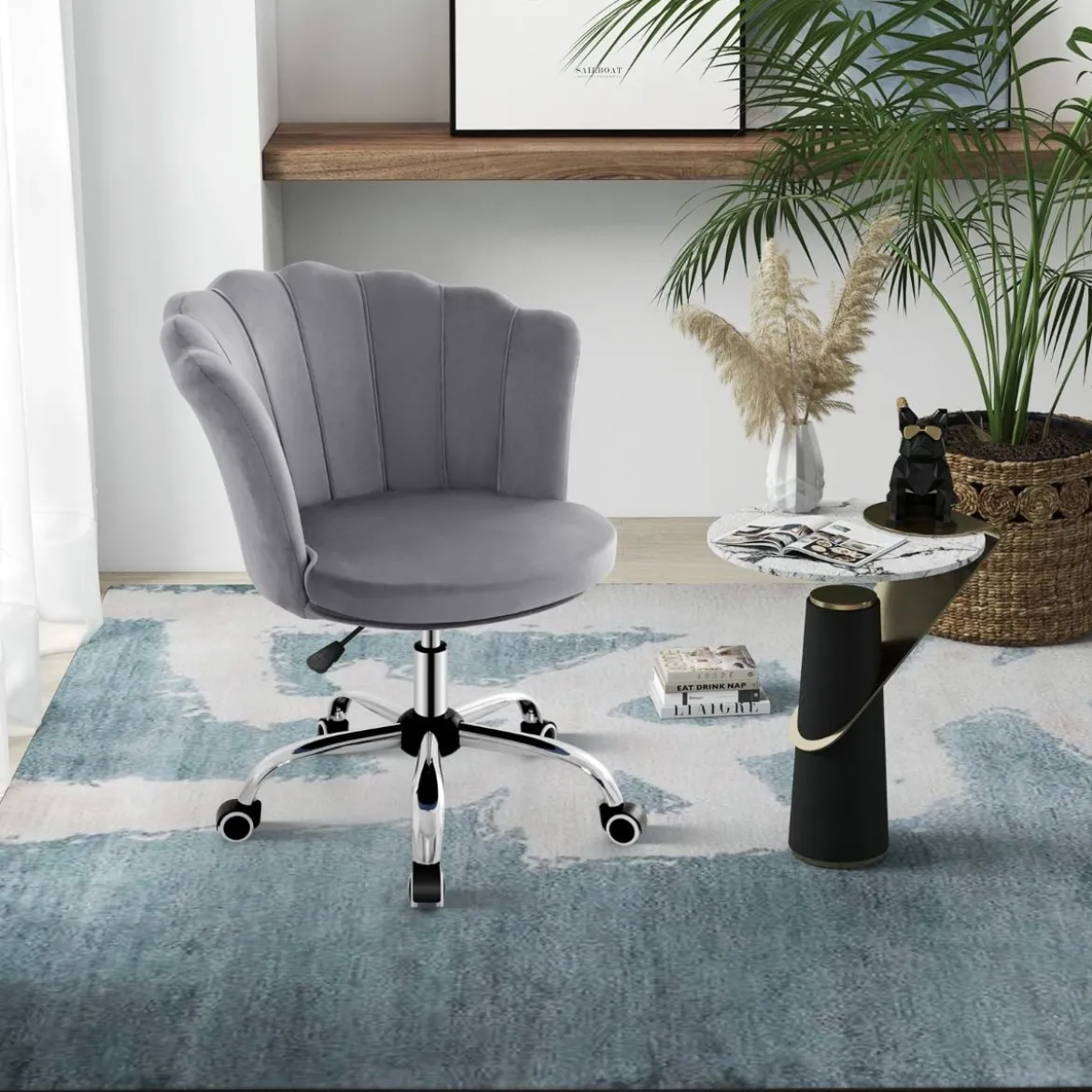 Höhenverstellbarer Bürostuhl aus Samt mit Rollen & Ergonomischem Design Computerstuhl
