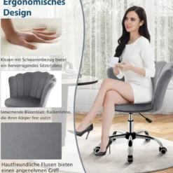 Höhenverstellbarer Bürostuhl aus Samt mit Rollen & Ergonomischem Design Computerstuhl