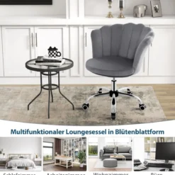 Höhenverstellbarer Bürostuhl aus Samt mit Rollen & Ergonomischem Design Computerstuhl