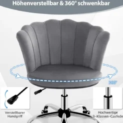 Höhenverstellbarer Bürostuhl aus Samt mit Rollen & Ergonomischem Design Computerstuhl