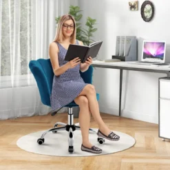 Höhenverstellbarer Bürostuhl aus Samt mit Rollen & Ergonomischem Design Computerstuhl