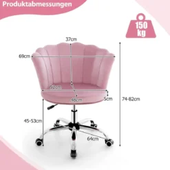Höhenverstellbarer Bürostuhl aus Samt mit Rollen & Ergonomischem Design Computerstuhl