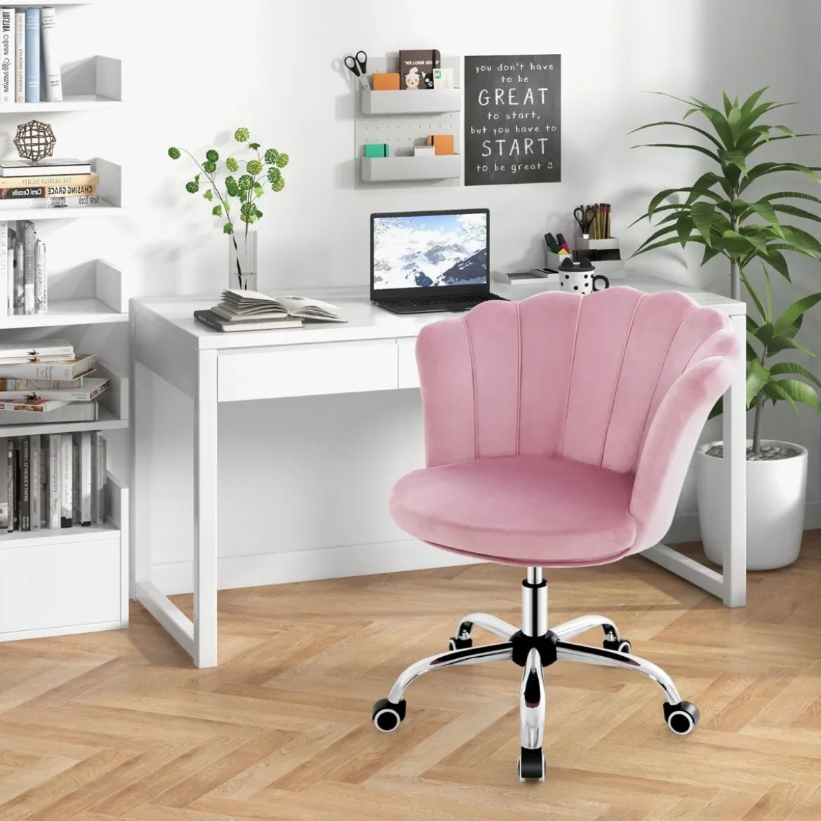 Höhenverstellbarer Bürostuhl aus Samt mit Rollen & Ergonomischem Design Computerstuhl