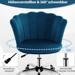 Höhenverstellbarer Bürostuhl aus Samt mit Rollen & Ergonomischem Design Computerstuhl