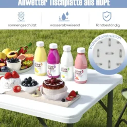 Höhenverstellbarer Campingtisch mit HDPE-Tischplatte & Tragegriff Klappbarer Gartentisch