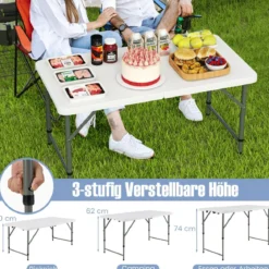 Höhenverstellbarer Campingtisch mit HDPE-Tischplatte & Tragegriff Klappbarer Gartentisch