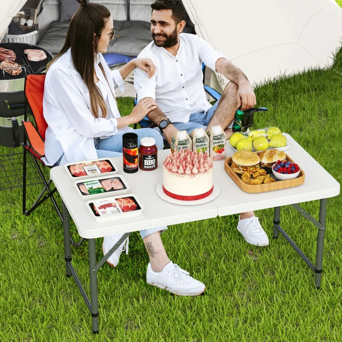 Höhenverstellbarer Campingtisch mit HDPE-Tischplatte & Tragegriff Klappbarer Gartentisch