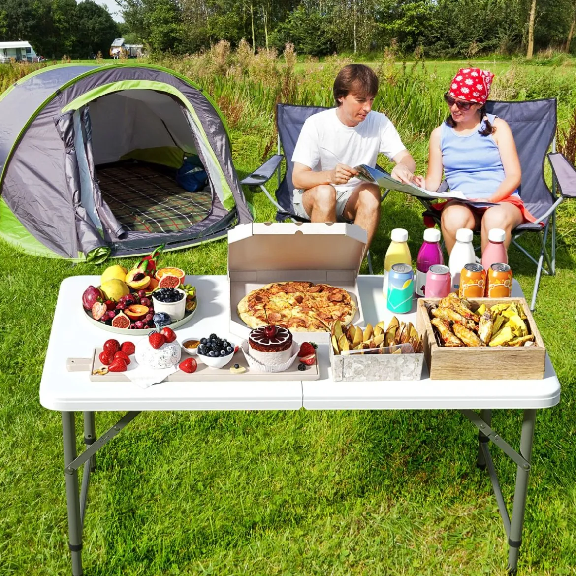 Höhenverstellbarer Campingtisch mit HDPE-Tischplatte & Tragegriff Klappbarer Gartentisch