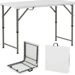 Höhenverstellbarer Campingtisch mit HDPE-Tischplatte & Tragegriff Klappbarer Gartentisch