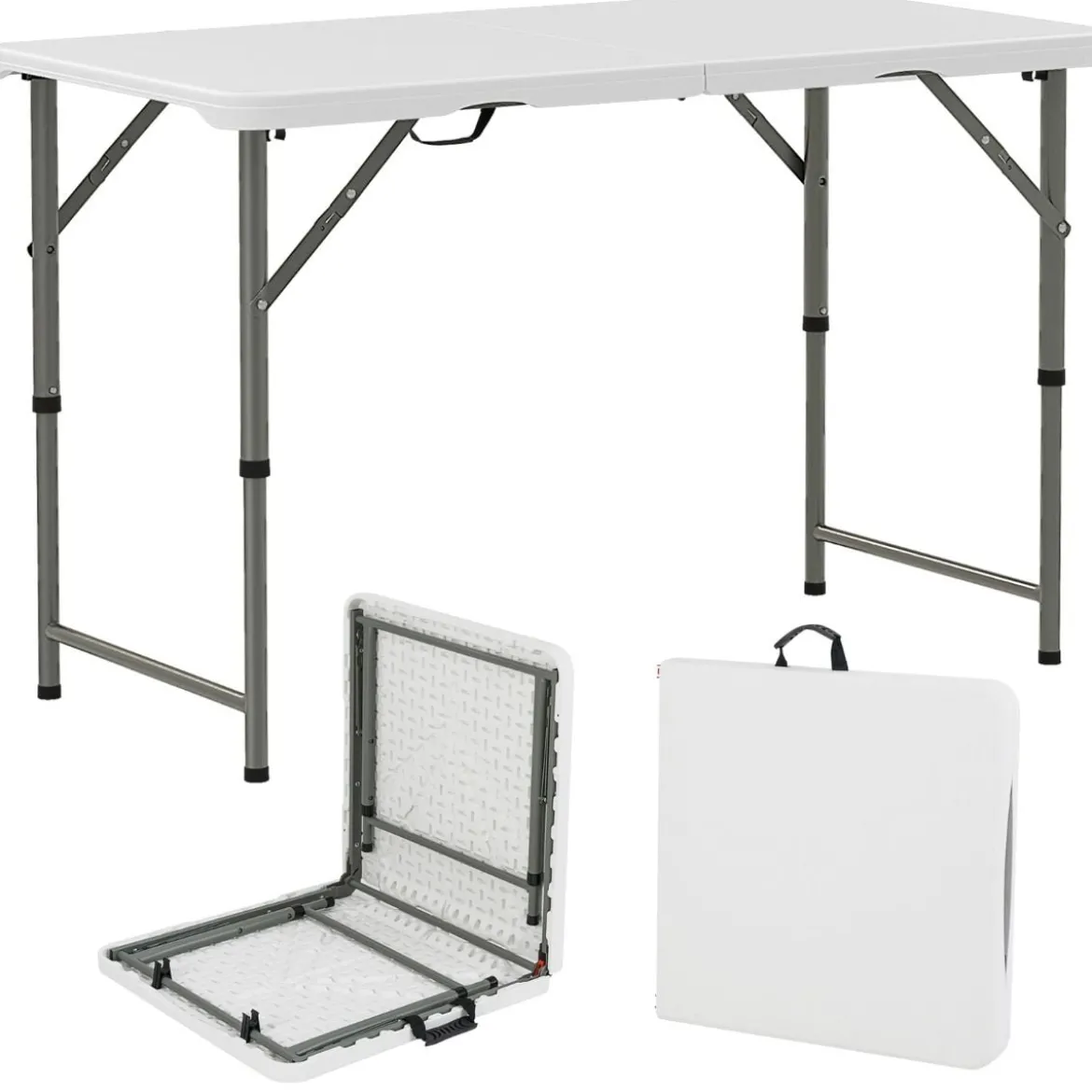 Höhenverstellbarer Campingtisch mit HDPE-Tischplatte & Tragegriff Klappbarer Gartentisch