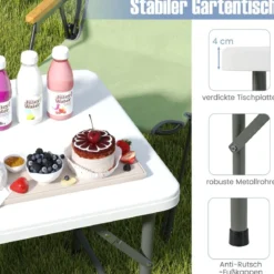 Höhenverstellbarer Campingtisch mit HDPE-Tischplatte & Tragegriff Klappbarer Gartentisch